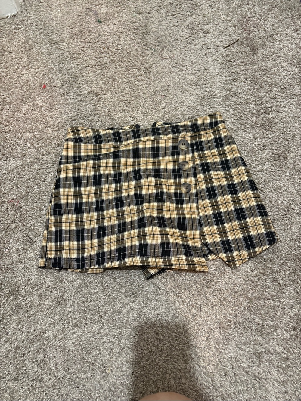 Altar'd State Black and Tan Plaid Mini Skort with Button Detail
